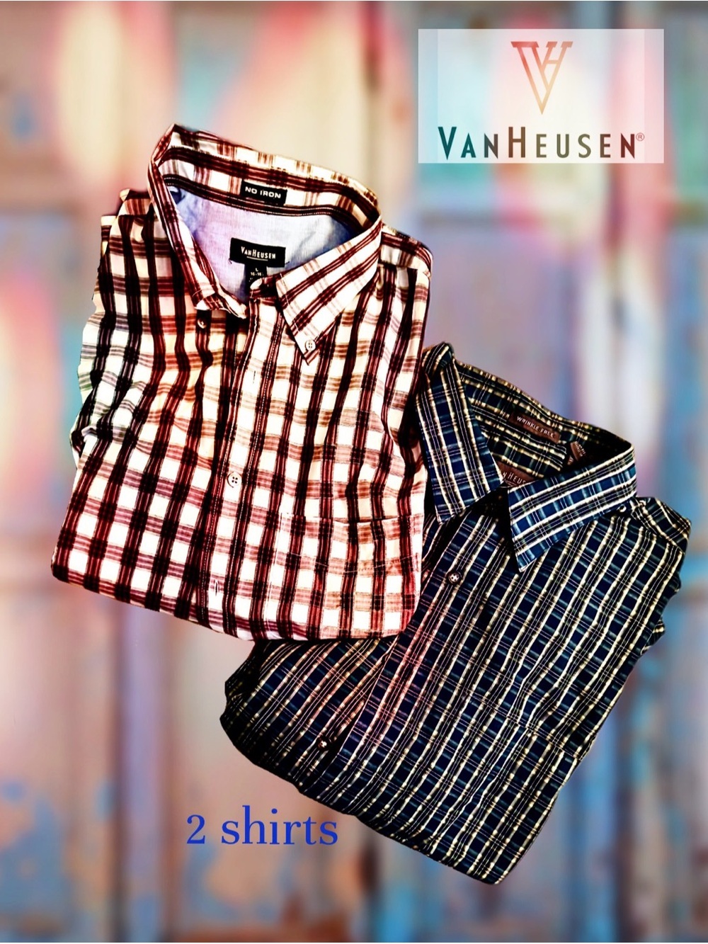 Van Heusen Men's Plaid Button-Down Shirts  - Wrinkle Free/No Iiron.